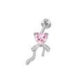 Dettaglio dello zircone rosa a cuore e fiocco sul piercing all'ombelico in argento - Stile Gemma Cuore Rosa Fiocco Argento (24032901-6)