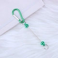 Green metal D-ring carabiner keychain with two matching green beads on silver rod - Green