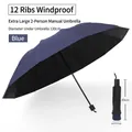 Blue 12-rib folding umbrella with 120cm double-layer canopy and UV coating protection - 12k Double-sized Extra-large Outward-folding Manual Umbrella Blue / Gift Box Not Included
