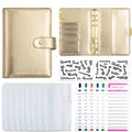 Golden A6 PU leather budget binder set with zipper envelopes and colorful labels - Standard Set-Shiny Gold
