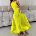 Elegant sleeveless fluorescent yellow long dress with side slit and slim fit design - S / Lemon Yellow