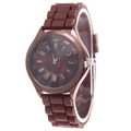 Orologio minimalista in silicone marrone caffè con numeri arabi e quadrante spazzolato - caffè