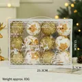 Set de bolas de Navidad doradas con purpurina y estrellas en caja de regalo de 12 piezas - Oro Blanco (Estilo Lentejuelas)