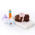 Brown curly hair simulation piglet toy with pink backpack, baby bottles and pacifier - Brown Pig with Curly Tail Accessories Set
