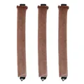 Detailed view of three brown velvet heatless hair curlers with black hooks on white background - 3 Pieces Set / Khaki