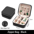 Black cross-grain PU leather jewelry travel case with zipper and beige velvet lining - Black (PU Leather) / Black