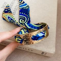 Close-up of bohemian silk scarf wrapped golden cuff bracelet with paisley pattern texture - 5# Gold Blue Paisley Pattern