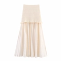 Detail of high waist pleated maxi skirt with ribbed knit and cream chiffon patchwork - Off-white Skirt / S