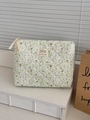 Dettaglio trousse in velluto a coste floreale verde con toppa e cerniera beige chiaro - Pochette piatta / Fiori Verdi