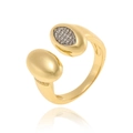 Anello regolabile in oro per donna con doppia estremità ovale e zirconi micro-pave - J1562-Anello aperto a doppio ovale