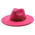 Chapeau Fedora rose pêche à large bord avec bandeau en cuir brun et boucle dorée - M (56-59cm) / Rose Rouge Suède