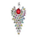 Elegant peacock brooch with colorful rhinestones in a silver metal setting for women - Silver