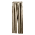 Detailed macro view of khaki wide-leg trousers with vertical corduroy texture and drawstring - S / Khaki