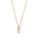 18K gold plated titanium necklace with round white and teardrop pink zircon stones - October Pink