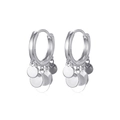 Elegant S925 sterling silver hoop earrings with polished round disc tassels on white background - Silver