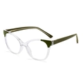 Cat-eye anti-blauw licht bril met transparant montuur en olijfgroene pootjes - Wit Frame Groene Poten Heldere Lens