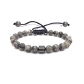 Bracciale regolabile in pietra map con cilindro di ematite e cordino nero intrecciato - Pietra Paesaggio