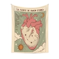 Detail van een kattenwandtapijt met vintage maan, zon en roze hart illustratie - 73x95cm (Geborstelde Stof) / Kattenhart Sterrenbeeld (GT220202-23)