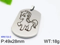 Silver stainless steel military dog tag pendant with engraved zodiac horse design - Large Horse (KP81722-Z)