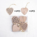 Set of 12 heart-shaped wooden Christmas ornaments with hollow and solid designs - Style C Heart [12 Pcs]