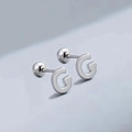 Polished silver-finish stainless steel letter G stud earring with a secure ball screw back - Letter G (T55662) / Silver