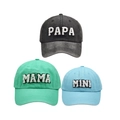 Family baseball cap set in grey, green and blue with PAPA MAMA MINI embroidery - Family Set (PAPA+MAMA+MINI) / Black/Green/Blue