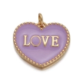 Detailed view of heart pendant with lilac enamel and golden LOVE inscription - Purple LOVE Heart