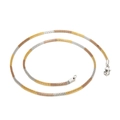 Three-tone braided titanium steel necklace with gold, rose gold and silver mesh texture - Tri-color Woven Texture Chain (KN22877-CD) / 460*2mm