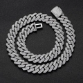 Macro detail of silver-toned 15mm Cuban link chain with sparkling double-row cubic zirconia - 15mm / 45cm / Silver