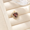 Elegant gold-plated heart pendant with burgundy stone and sparkling crystal halo - Medium Purple Pendant