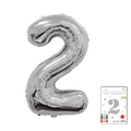 Silver number 2 foil balloon in 40-inch size with premium retail card packaging - 40-inch Silver 2-piece Paper Card