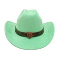 Cappello da cowboy verde menta in finta pelle scamosciata con decorazione a testa di leopardo - Verde Menta (Cintura Testa di Leopardo)
