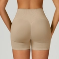 Nahtlose High-Waist-Yoga-Shorts in Hautfarben mit Lifting-Effekt und geripptem Bund - S / Khakibraun