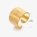 Adjustable golden stainless steel wide ring featuring a vintage textured bark pattern - Gold Ring 101