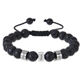 Customized braided bracelet with black lava stones and engraved metal name rings - Lava Stone - 1 Name