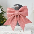 Close-up of glittery pink bow decoration with dense sequins for Christmas tree decor - Pink Medium Bow