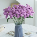 Handmade knitted purple flower bouquet in a blue ceramic vase for home decoration - Blooming Tulip Dark Purple