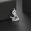 Polished stainless steel Run pendant with runner silhouette on dark textured background - Silver Running RUN Fusion (Style 8)