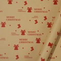 Brown kraft Christmas wrapping paper with red bells, socks, and Merry Christmas text - Bells - Kraft
