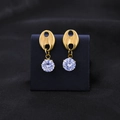 Golden coffee bean hook earrings with sparkling round zircon drop in polished finish - Stud Earrings / Gold