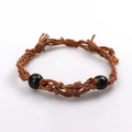 Handgefertigte braun geflochtene Halskette mit schwarzen Perlen und Kristallnetz - Armband / Braun