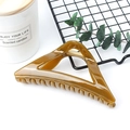 Elegant amber triangle hair claw clip in tortoiseshell finish for semi-tied hairstyles - Glossy Tea Yellow