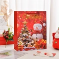 Rode kerstcadeautas met sneeuwpop, kerstboomillustraties en geweven handvaten - S (18x8.5x24cm) / 1 stuk / Sneeuwpop en Boom