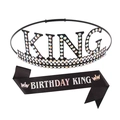 Couronne KING en métal noir avec strass et écharpe en satin Birthday King pour hommes - Strass noir AB + Écharpe iridescente noire