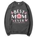 Dark gray Mama Est 2025 hoodie featuring Best Mom Ever floral graphic print in size M - Dark Gray