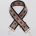 Ethnic style woven pink and black geometric diamond bag strap with gold metal hooks - No. 451 / Silver Hook