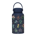 Navy blue 650ml wide mouth vacuum flask with colorful floral print and handle lid - Indigo Blue Colorful Floral Design