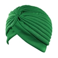 Modische grüne Turban-Mütze mit plissiertem Spiraldesign für Damen im Ethno-Stil - Einheitsgröße / Grasgrün