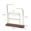 Detail of jewelry organizer with gold metal hooks and walnut base with dimensions - Metal 5 Hooks Multi-purpose Jewelry Stand