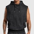Men's street style sleeveless hoodie with vintage acid wash finish and drawstring hood - Black